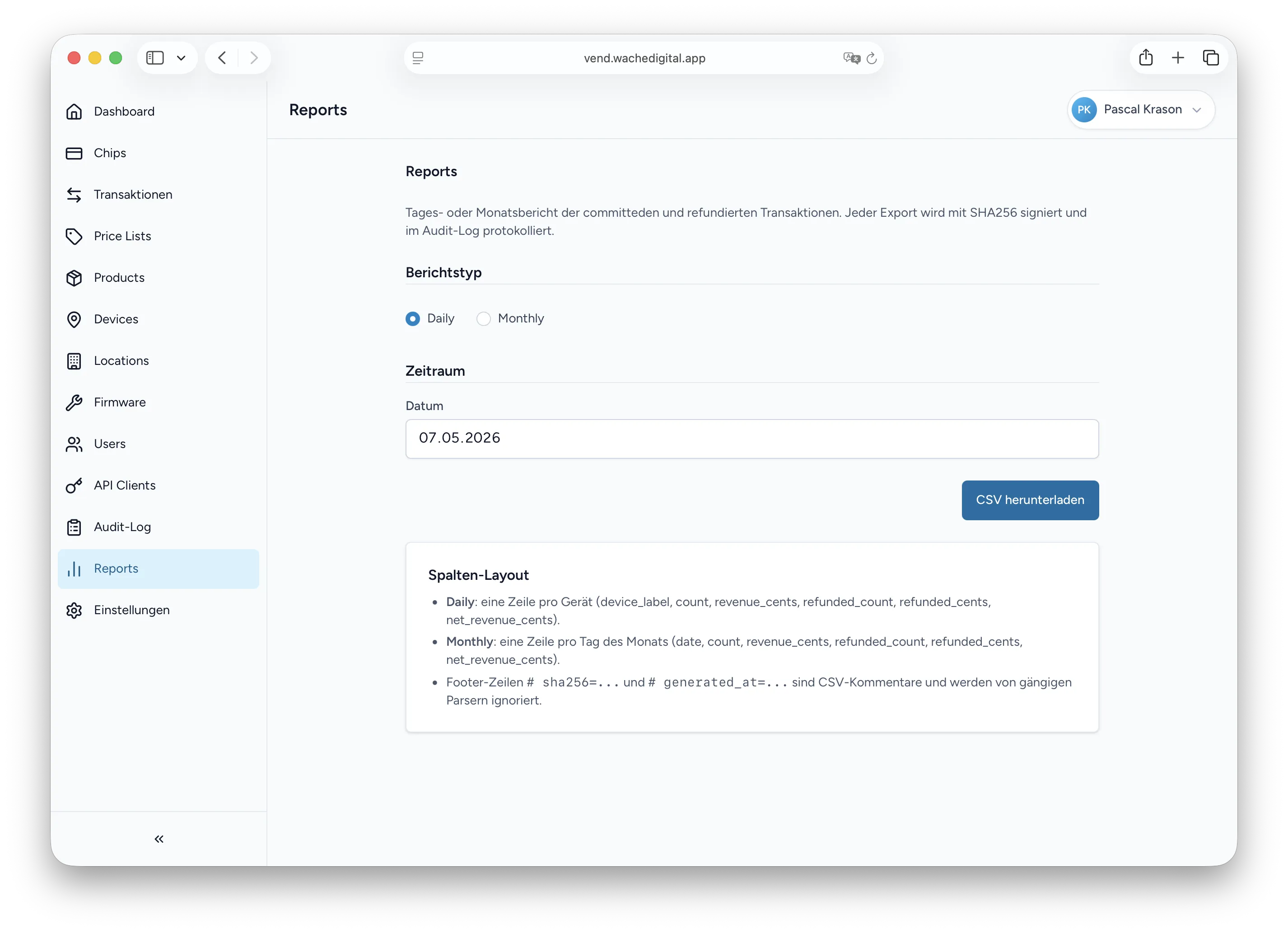 Reports and audit log views available to auditors for filtering and export